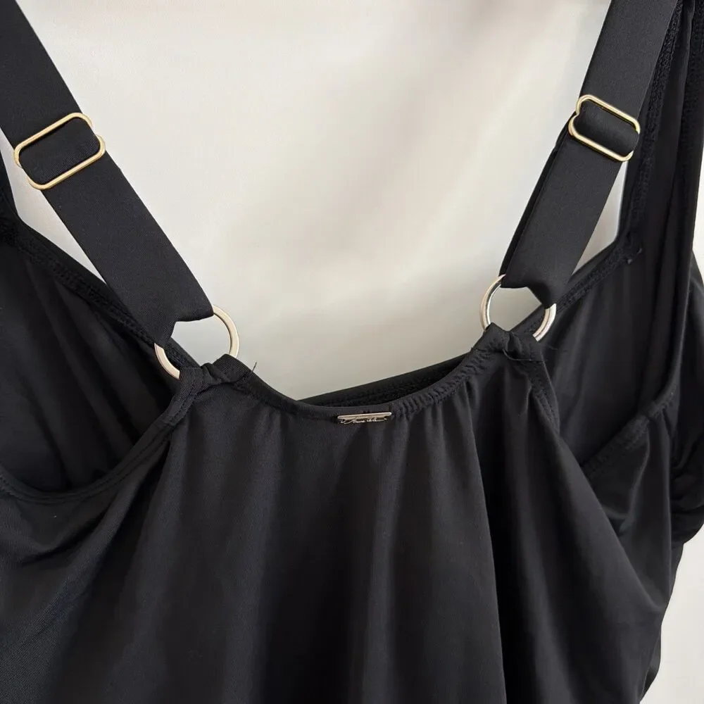 Anne Cole Women’s Sz 16 W Ruched One Piece Swimsuit Black Shaping Tummy Control